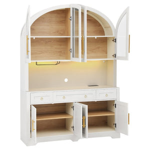 English Elm K&k Farmhouse Pantry Cabinet with LED Lighting Charging Station and Barn Doors White N707S508593W