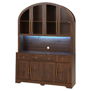 English Elm K&k Farmhouse Hutch Cabinet with LED Lighting Barn Doors and Built in Charging Station N707S508593Z