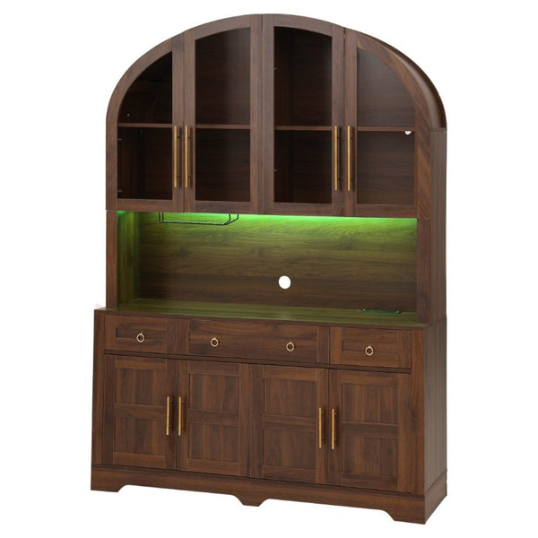 English Elm K&k Farmhouse Hutch Cabinet with LED Lighting Barn Doors and Built in Charging Station N707S508593Z