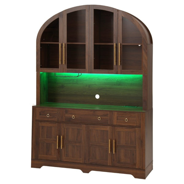 English Elm K&k Farmhouse Hutch Cabinet with LED Lighting Barn Doors and Built in Charging Station N707S508593Z