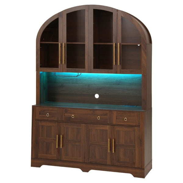 English Elm K&k Farmhouse Hutch Cabinet with LED Lighting Barn Doors and Built in Charging Station N707S508593Z