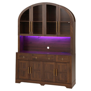 English Elm K&k Farmhouse Hutch Cabinet with LED Lighting Barn Doors and Built in Charging Station N707S508593Z