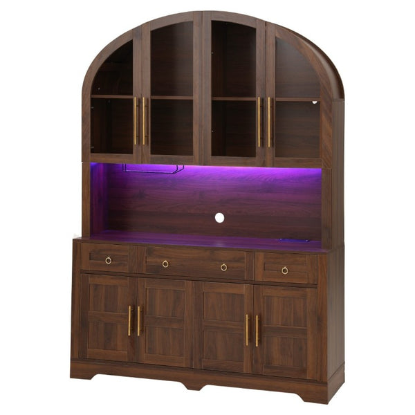 English Elm K&k Farmhouse Hutch Cabinet with LED Lighting Barn Doors and Built in Charging Station N707S508593Z