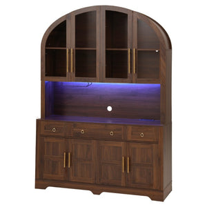 English Elm K&k Farmhouse Hutch Cabinet with LED Lighting Barn Doors and Built in Charging Station N707S508593Z