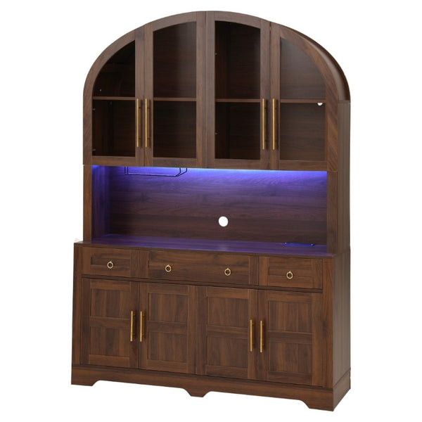 English Elm K&k Farmhouse Hutch Cabinet with LED Lighting Barn Doors and Built in Charging Station N707S508593Z