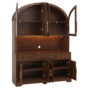 English Elm K&k Farmhouse Hutch Cabinet with LED Lighting Barn Doors and Built in Charging Station N707S508593Z