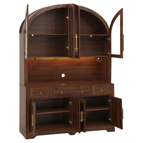 English Elm K&k Farmhouse Hutch Cabinet with LED Lighting Barn Doors and Built in Charging Station N707S508593Z