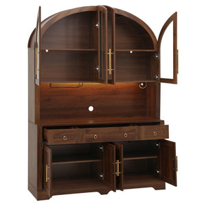 English Elm K&k Farmhouse Hutch Cabinet with LED Lighting Barn Doors and Built in Charging Station N707S508593Z