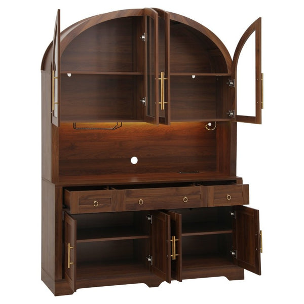English Elm K&k Farmhouse Hutch Cabinet with LED Lighting Barn Doors and Built in Charging Station N707S508593Z