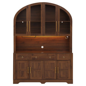 English Elm K&k Farmhouse Hutch Cabinet with LED Lighting Barn Doors and Built in Charging Station N707S508593Z