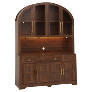 English Elm K&k Farmhouse Hutch Cabinet with LED Lighting Barn Doors and Built in Charging Station N707S508593Z