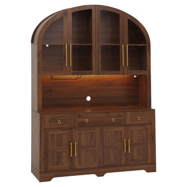 English Elm K&k Farmhouse Hutch Cabinet with LED Lighting Barn Doors and Built in Charging Station N707S508593Z