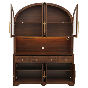 English Elm K&k Farmhouse Hutch Cabinet with LED Lighting Barn Doors and Built in Charging Station N707S508593Z