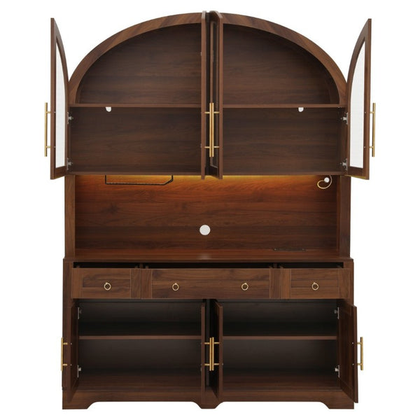 English Elm K&k Farmhouse Hutch Cabinet with LED Lighting Barn Doors and Built in Charging Station N707S508593Z