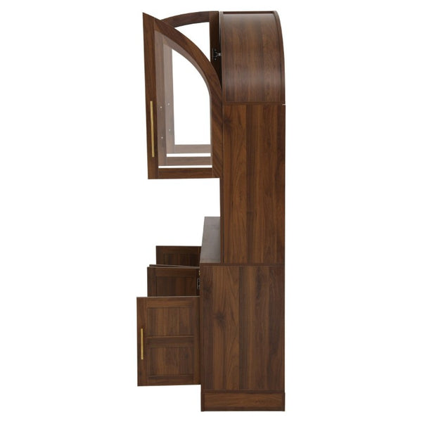 English Elm K&k Farmhouse Hutch Cabinet with LED Lighting Barn Doors and Built in Charging Station N707S508593Z