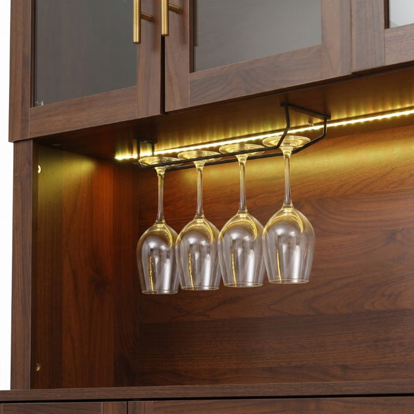 English Elm K&k Farmhouse Hutch Cabinet with LED Lighting Barn Doors and Built in Charging Station N707S508593Z