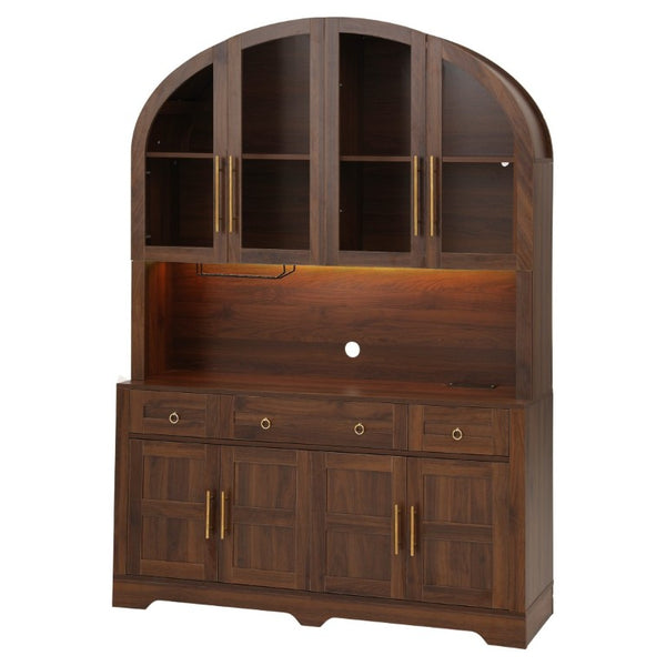 English Elm K&k Farmhouse Hutch Cabinet with LED Lighting Barn Doors and Built in Charging Station N707S508593Z