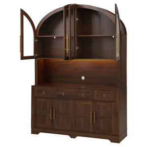 English Elm K&k Farmhouse Hutch Cabinet with LED Lighting Barn Doors and Built in Charging Station N707S508593Z