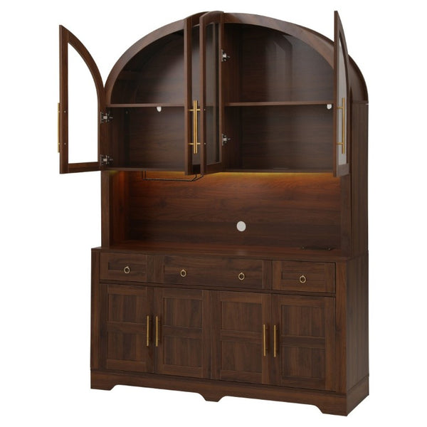 English Elm K&k Farmhouse Hutch Cabinet with LED Lighting Barn Doors and Built in Charging Station N707S508593Z
