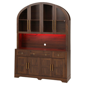 English Elm K&k Farmhouse Hutch Cabinet with LED Lighting Barn Doors and Built in Charging Station N707S508593Z