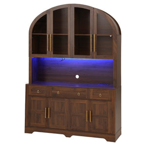 English Elm K&k Farmhouse Hutch Cabinet with LED Lighting Barn Doors and Built in Charging Station N707S508593Z