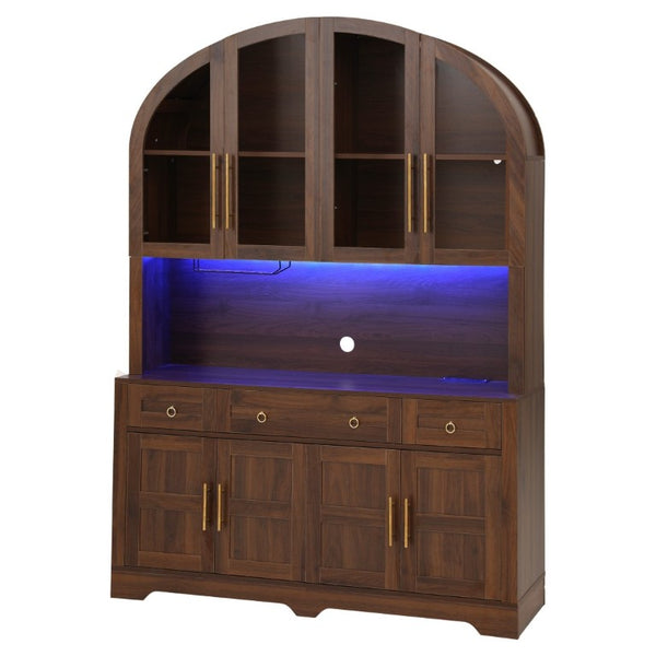 English Elm K&k Farmhouse Hutch Cabinet with LED Lighting Barn Doors and Built in Charging Station N707S508593Z