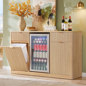 English Elm K&k Fluted Bar Cabinet with Stemware Racks Charging Station and Tilt-Out Storage Natural N707S508912Y
