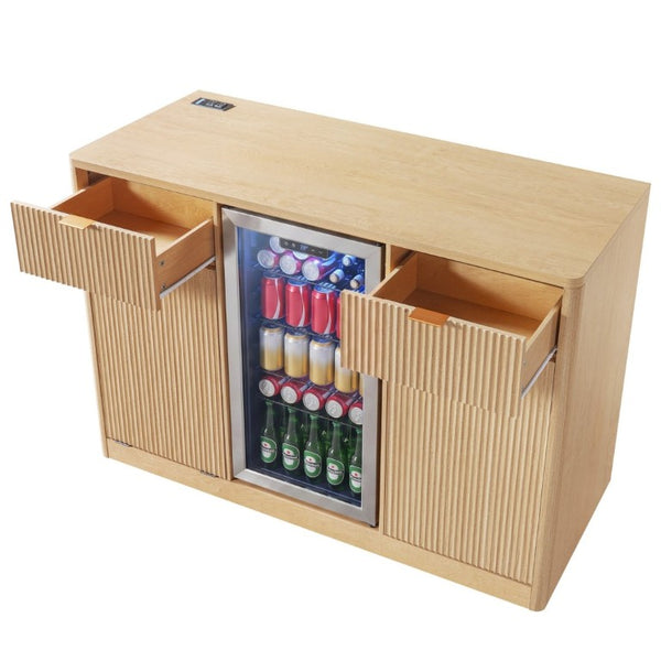 English Elm K&k Fluted Bar Cabinet with Stemware Racks Charging Station and Tilt-Out Storage Natural N707S508912Y