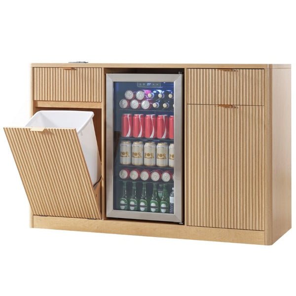 English Elm K&k Fluted Bar Cabinet with Stemware Racks Charging Station and Tilt-Out Storage Natural N707S508912Y