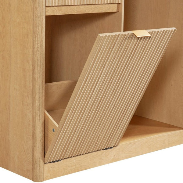 English Elm K&k Fluted Bar Cabinet with Stemware Racks Charging Station and Tilt-Out Storage Natural N707S508912Y