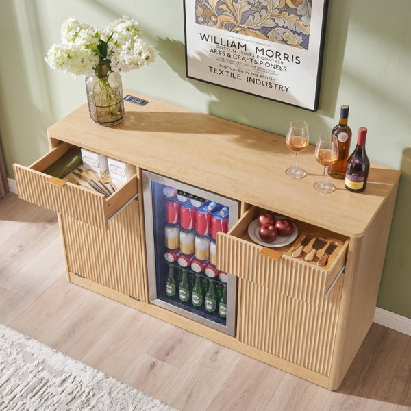 English Elm K&k Fluted Bar Cabinet with Stemware Racks Charging Station and Tilt-Out Storage Natural N707S508912Y