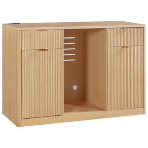 English Elm K&k Fluted Bar Cabinet with Stemware Racks Charging Station and Tilt-Out Storage Natural N707S508912Y