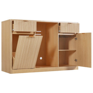 English Elm K&k Fluted Bar Cabinet with Stemware Racks Charging Station and Tilt-Out Storage Natural N707S508912Y