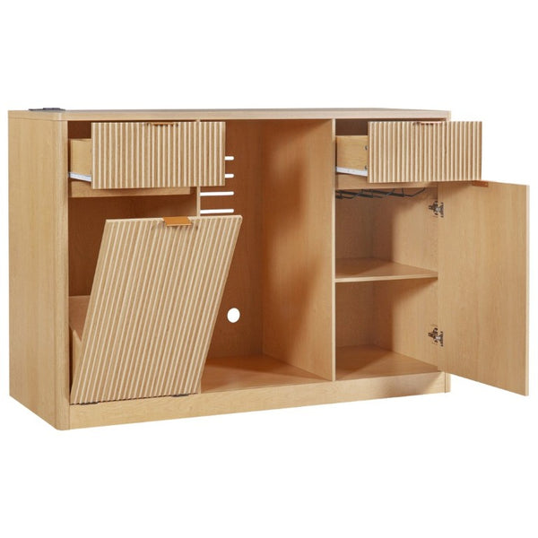 English Elm K&k Fluted Bar Cabinet with Stemware Racks Charging Station and Tilt-Out Storage Natural N707S508912Y