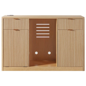 English Elm K&k Fluted Bar Cabinet with Stemware Racks Charging Station and Tilt-Out Storage Natural N707S508912Y