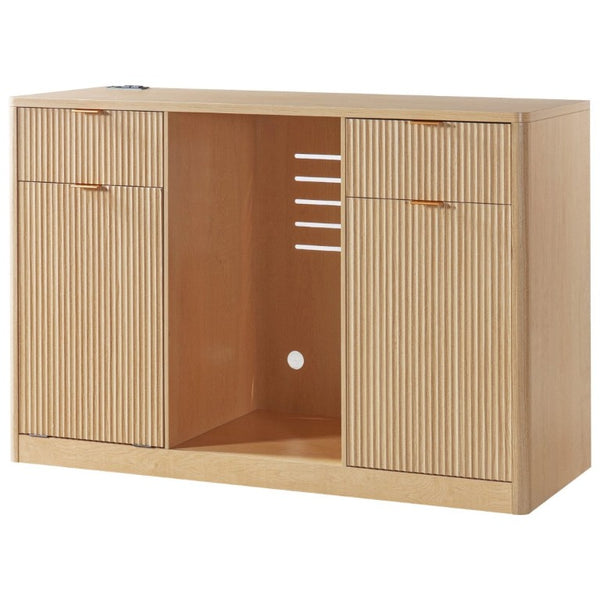 English Elm K&k Fluted Bar Cabinet with Stemware Racks Charging Station and Tilt-Out Storage Natural N707S508912Y