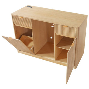 English Elm K&k Fluted Bar Cabinet with Stemware Racks Charging Station and Tilt-Out Storage Natural N707S508912Y