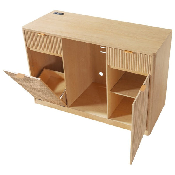 English Elm K&k Fluted Bar Cabinet with Stemware Racks Charging Station and Tilt-Out Storage Natural N707S508912Y