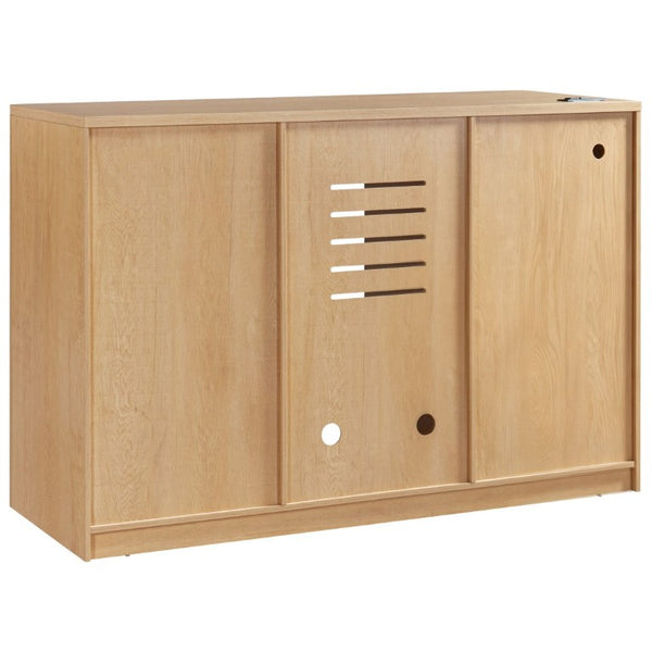 English Elm K&k Fluted Bar Cabinet with Stemware Racks Charging Station and Tilt-Out Storage Natural N707S508912Y