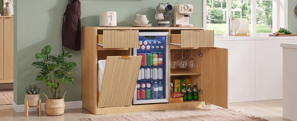 English Elm K&k Fluted Bar Cabinet with Stemware Racks Charging Station and Tilt-Out Storage Natural N707S508912Y