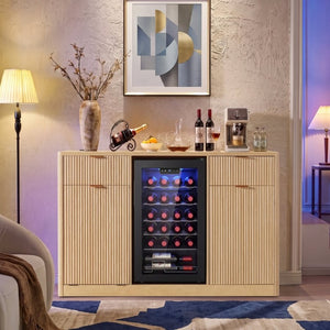 English Elm K&k Fluted Bar Cabinet with Stemware Racks Charging Station and Tilt-Out Storage Natural N707S508912Y