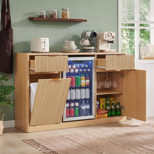 English Elm K&k Fluted Bar Cabinet with Stemware Racks Charging Station and Tilt-Out Storage Natural N707S508912Y