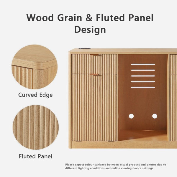 English Elm K&k Fluted Bar Cabinet with Stemware Racks Charging Station and Tilt-Out Storage Natural N707S508912Y