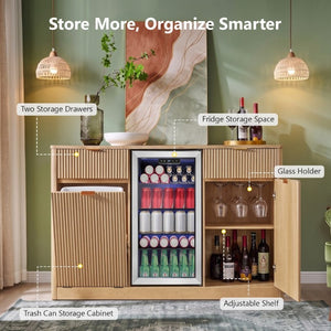 English Elm K&k Fluted Bar Cabinet with Stemware Racks Charging Station and Tilt-Out Storage Natural N707S508912Y