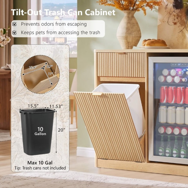 English Elm K&k Fluted Bar Cabinet with Stemware Racks Charging Station and Tilt-Out Storage Natural N707S508912Y