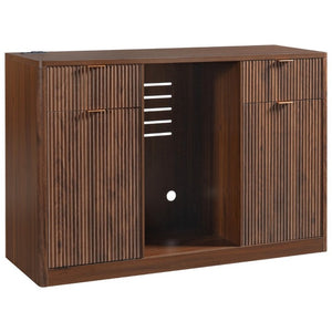 English Elm K&k Fluted Bar Cabinet with Stemware Racks Charging Station and Tilt-Out Storage Walnut Brown N707S508912Z