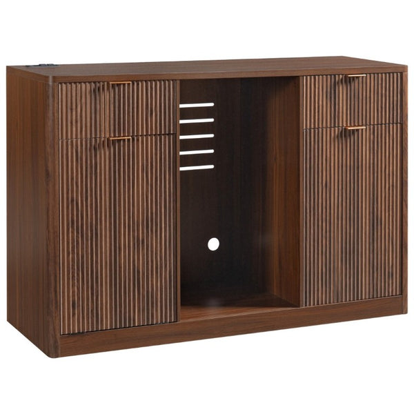 English Elm K&k Fluted Bar Cabinet with Stemware Racks Charging Station and Tilt-Out Storage Walnut Brown N707S508912Z