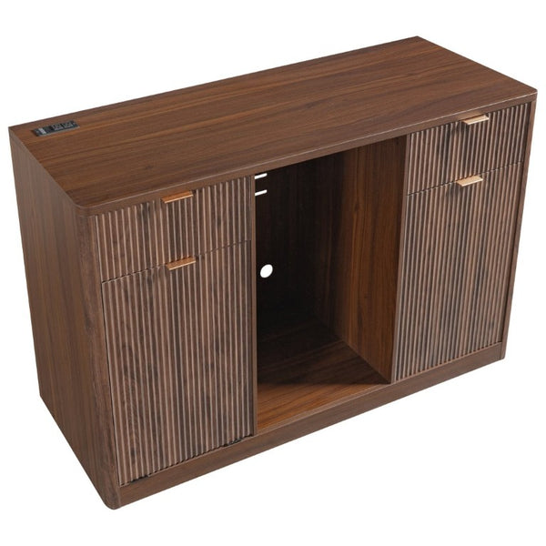 English Elm K&k Fluted Bar Cabinet with Stemware Racks Charging Station and Tilt-Out Storage Walnut Brown N707S508912Z