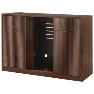 English Elm K&k Fluted Bar Cabinet with Stemware Racks Charging Station and Tilt-Out Storage Walnut Brown N707S508912Z