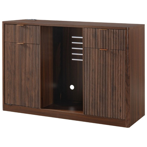 English Elm K&k Fluted Bar Cabinet with Stemware Racks Charging Station and Tilt-Out Storage Walnut Brown N707S508912Z